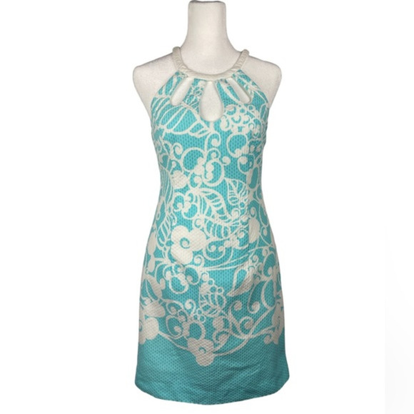 Lilly Pulitzer White and Light Blue Mini‎ Dress Size 2 - Picture 1 of 9